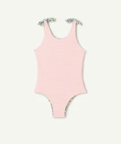 Maillot de bain 1 pièce réversible fille en fibres recyclées avec imprimés