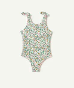 Maillot de bain 1 pièce réversible fille en fibres recyclées avec imprimés