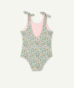 Maillot de bain 1 pièce réversible fille en fibres recyclées avec imprimés