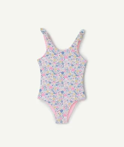 Maillot de bain réversible fille rose imprimé fleuri