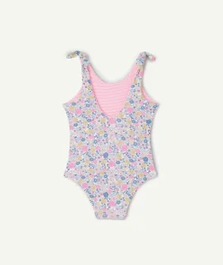 Maillot de bain réversible fille rose imprimé fleuri