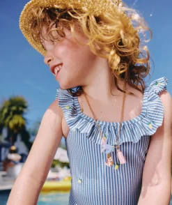 Maillot 1 pièce fille rayé à volants