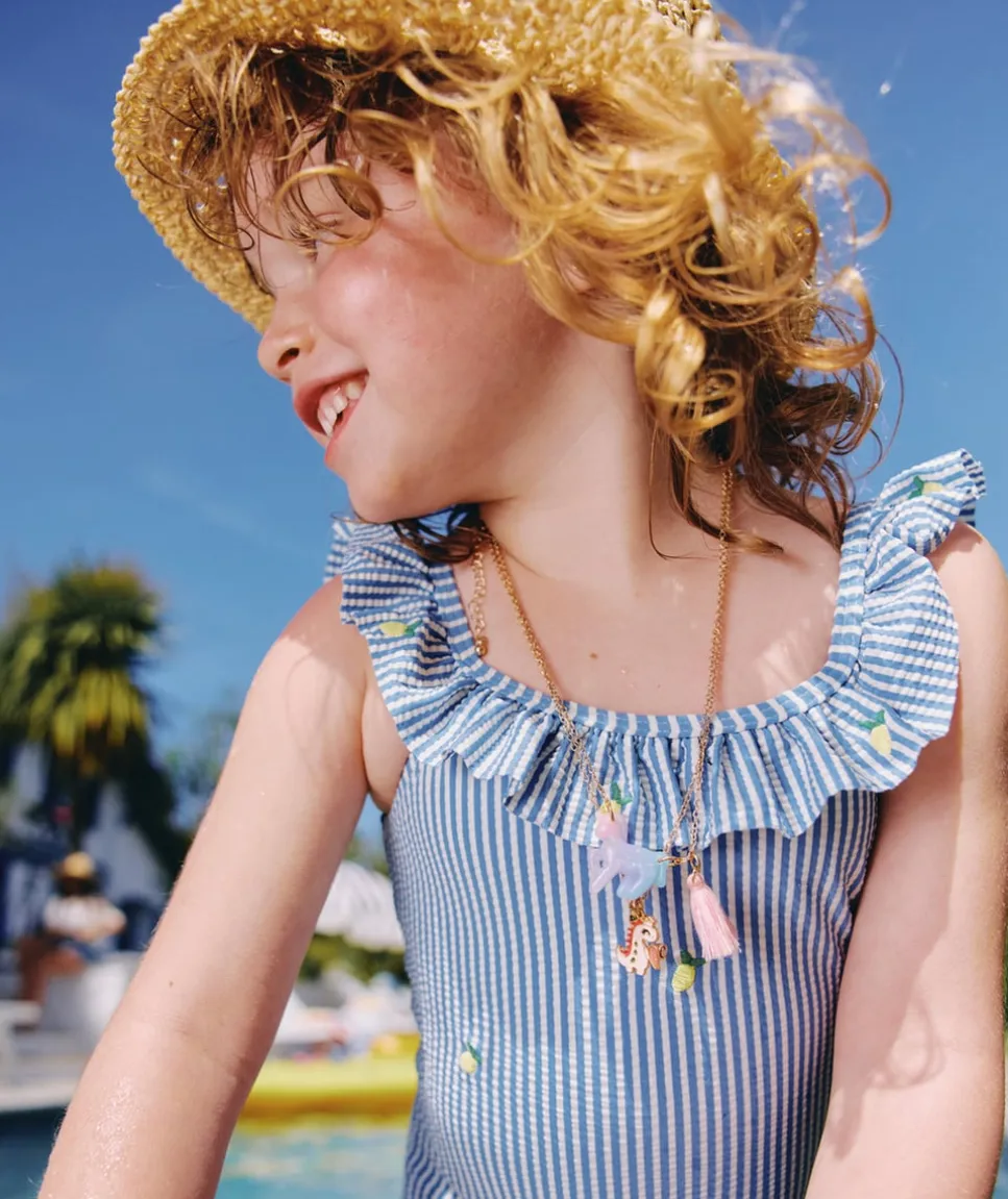 Maillot 1 pièce fille rayé à volants