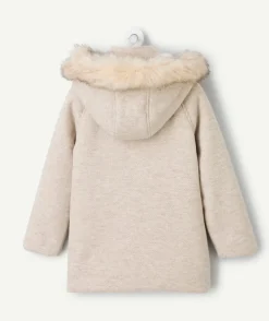 Manteau fille beige à capuche fourrure