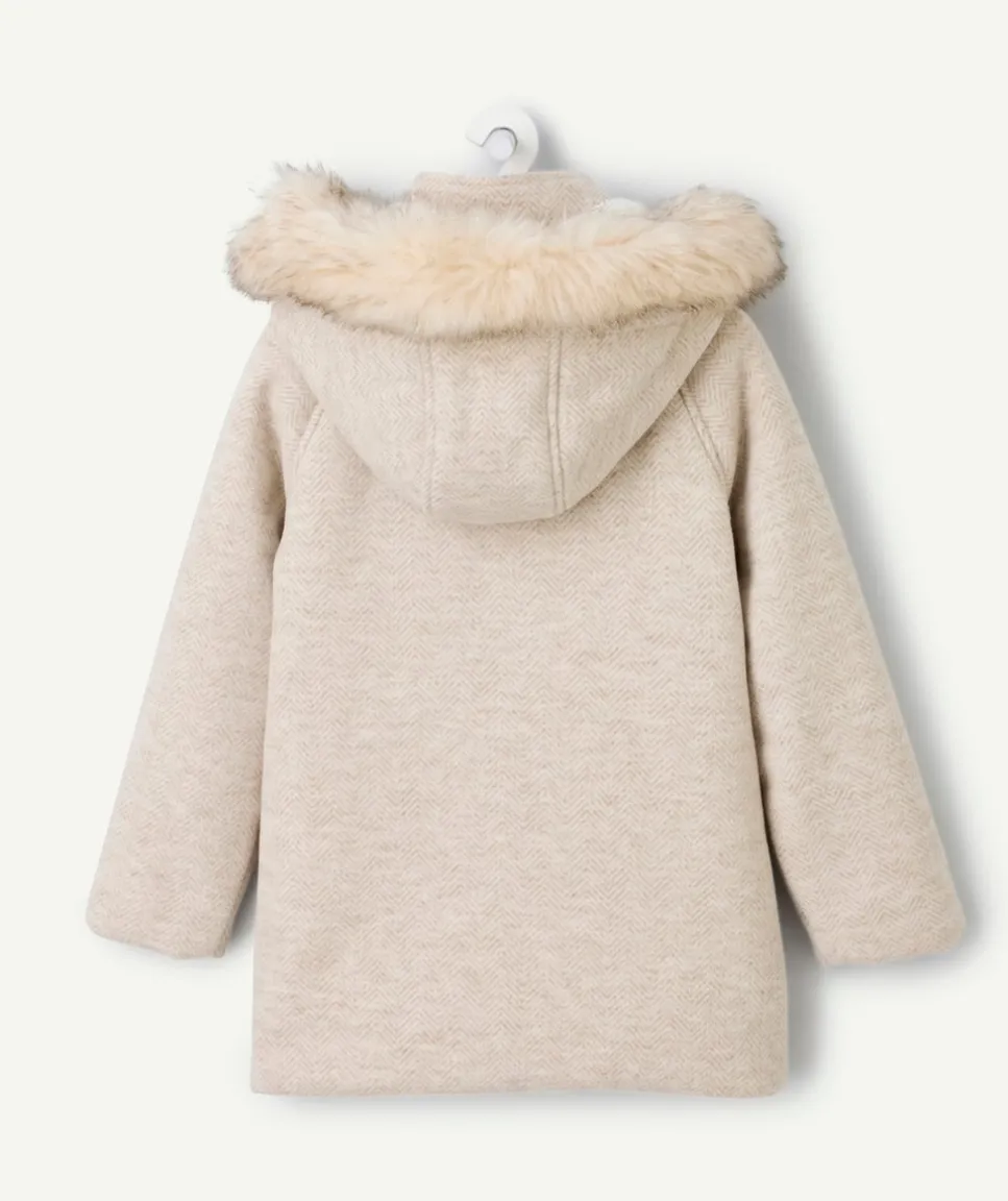 Manteau fille beige à capuche fourrure