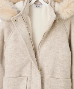 Manteau fille beige à capuche fourrure