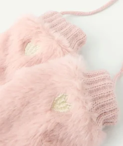 Moufles bébé fille roses fausse fourrure