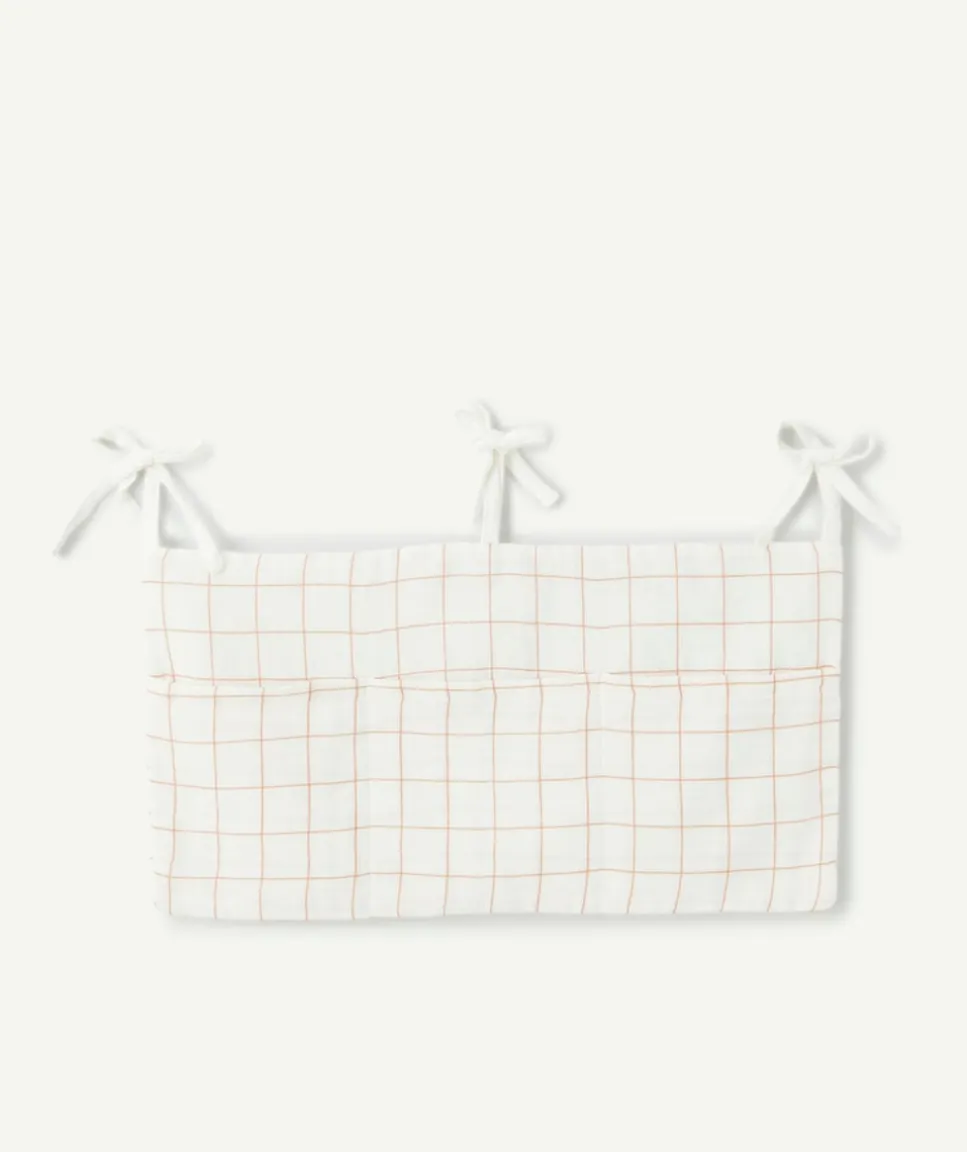Organiseur avec pochette de rangement écru à carreaux