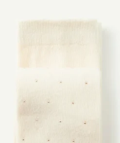Paire de collants en maille écrus avec pois couleur dorée fille