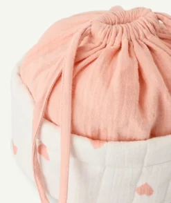Panier de rangement bébé fille rose imprimé cœurs