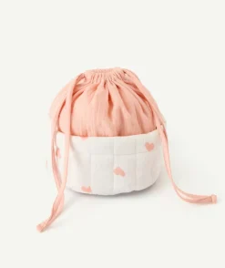 Panier de rangement bébé fille rose imprimé cœurs