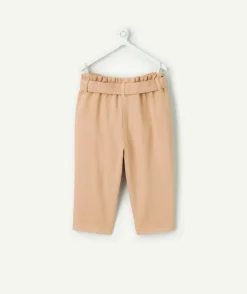Pantalon bébé fille beige avec ceinture nouée