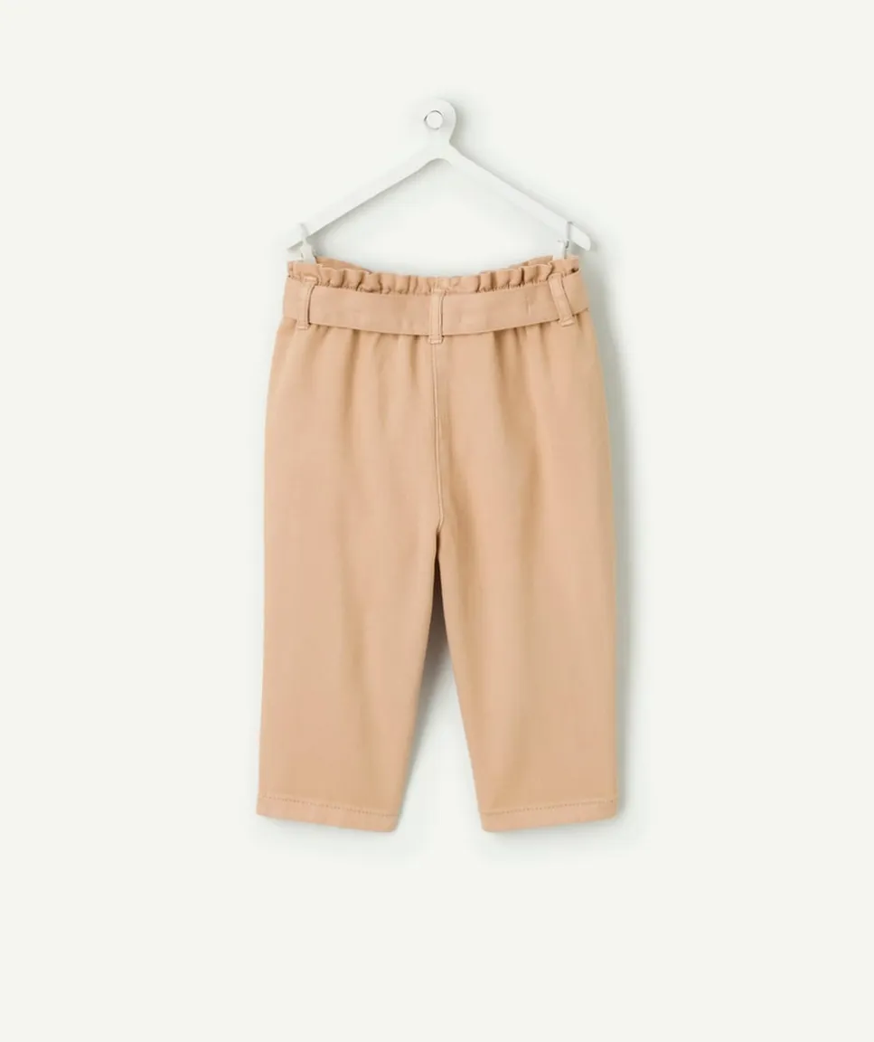Pantalon bébé fille beige avec ceinture nouée