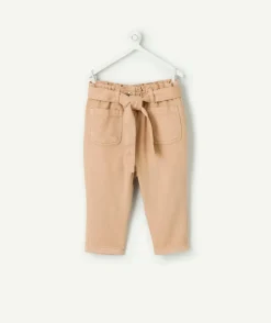 Pantalon bébé fille beige avec ceinture nouée