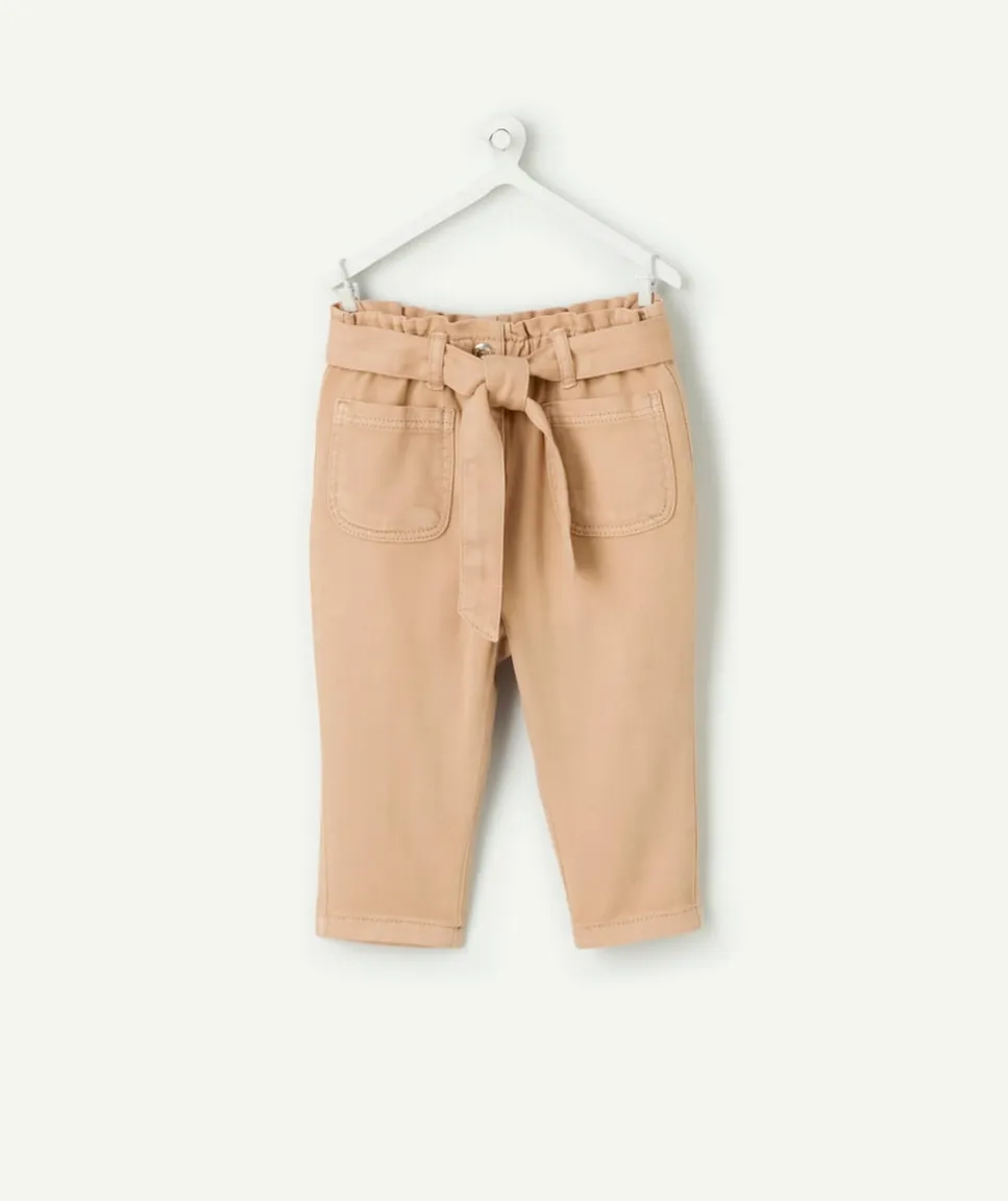 Pantalon bébé fille beige avec ceinture nouée
