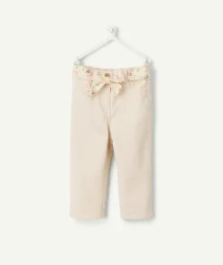Pantalon bébé fille rose clair avec ceinture fleurie