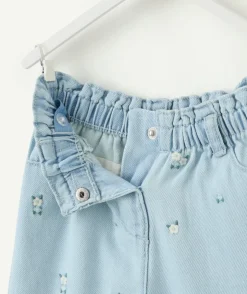 Pantalon denim bébé fille droit imprimé fleuri