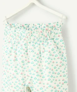 Pantalon droit bébé fille blanc imprimé fleurs