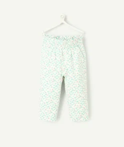 Pantalon droit bébé fille blanc imprimé fleurs