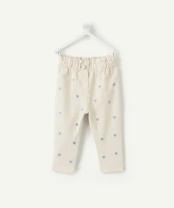 Pantalon droit bébé fille écru imprimé cœurs