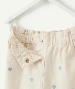 Pantalon droit bébé fille écru imprimé cœurs