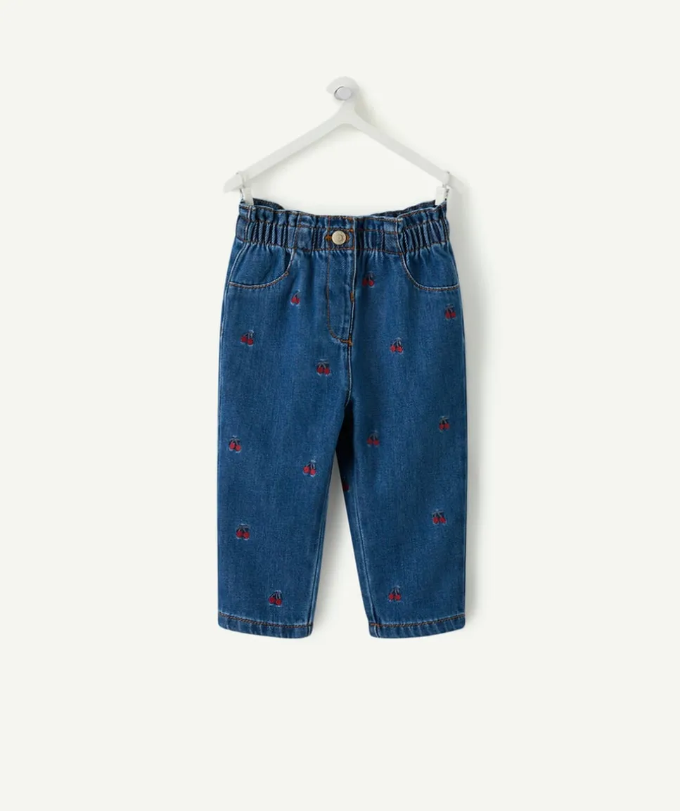 Pantalon droit bébé fille denim imprimé cerises