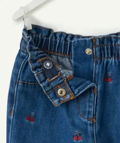 Pantalon droit bébé fille denim imprimé cerises
