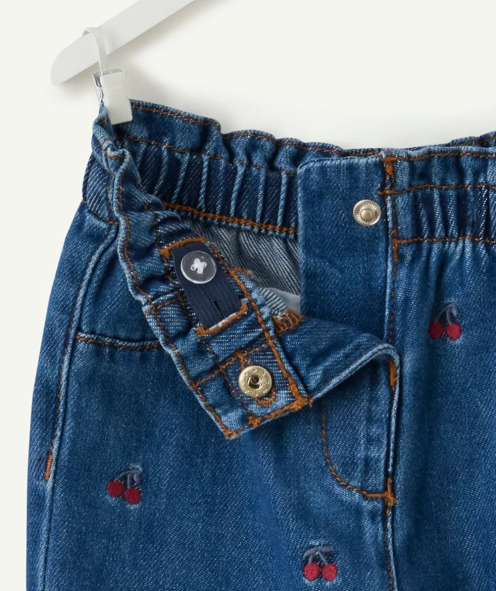 Pantalon droit bébé fille denim imprimé cerises