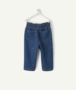Pantalon droit bébé fille denim imprimé cerises