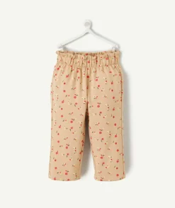 Pantalon droit bébé fille en coton bio beige imprimé légumes