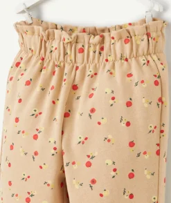 Pantalon droit bébé fille en coton bio beige imprimé légumes