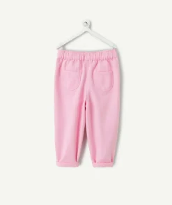Pantalon droit bébé fille rose broderies florales