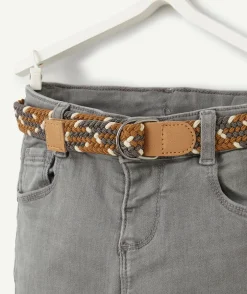 Pantalon droit bébé garçon en denim lower impact gris avec ceinture