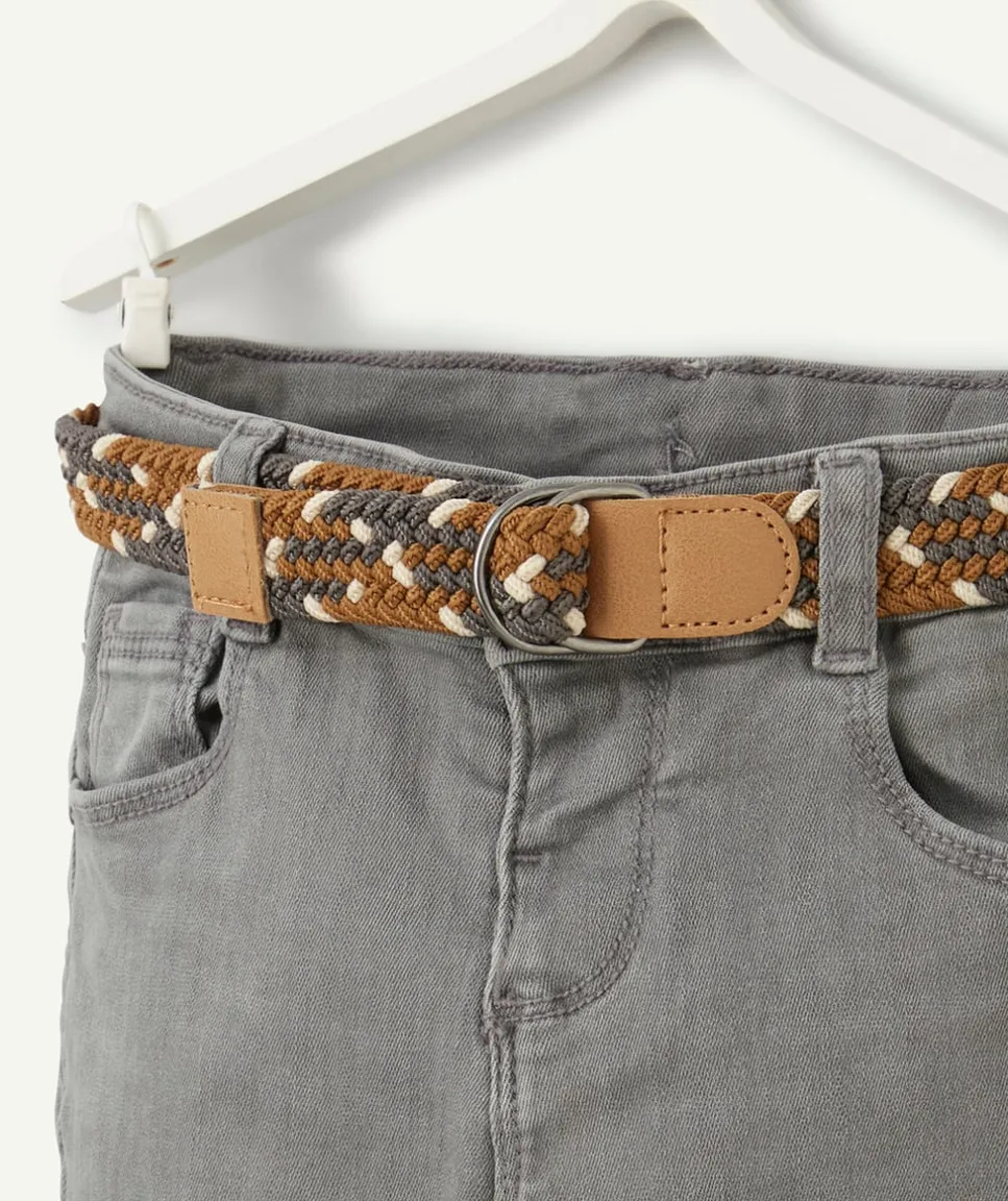 Pantalon droit bébé garçon en denim lower impact gris avec ceinture