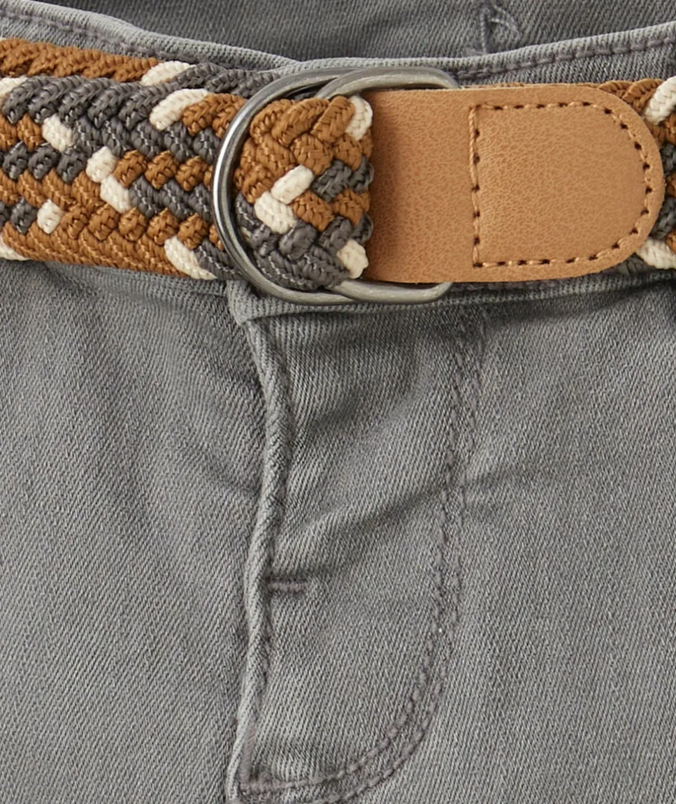 Pantalon droit bébé garçon en denim lower impact gris avec ceinture