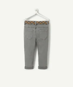Pantalon droit bébé garçon en denim lower impact gris avec ceinture