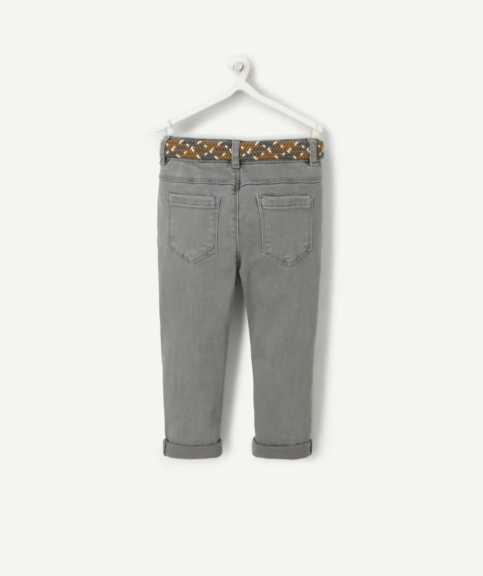 Pantalon droit bébé garçon en denim lower impact gris avec ceinture