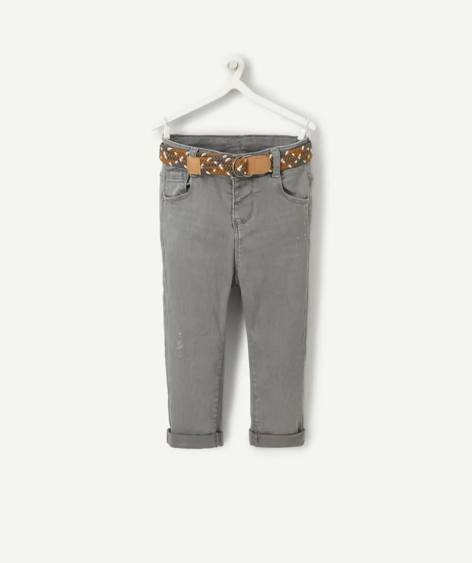 Pantalon droit bébé garçon en denim lower impact gris avec ceinture