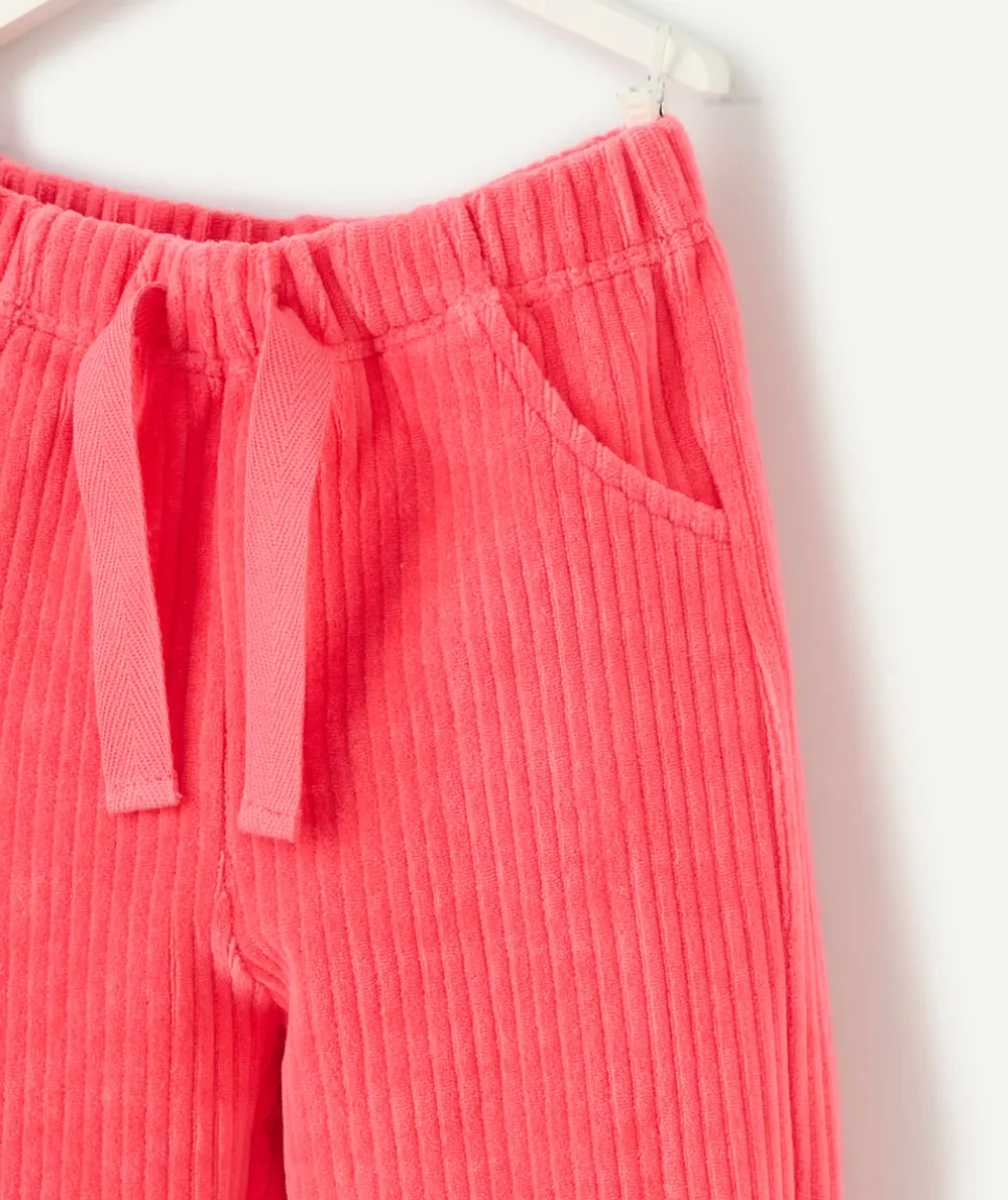Pantalon droit fille en velours côtelé rose