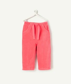 Pantalon droit fille en velours côtelé rose