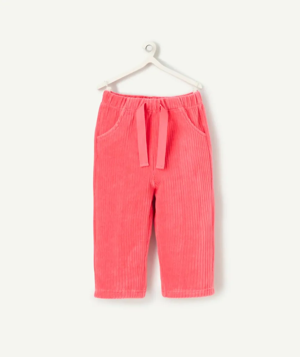 Pantalon droit fille en velours côtelé rose