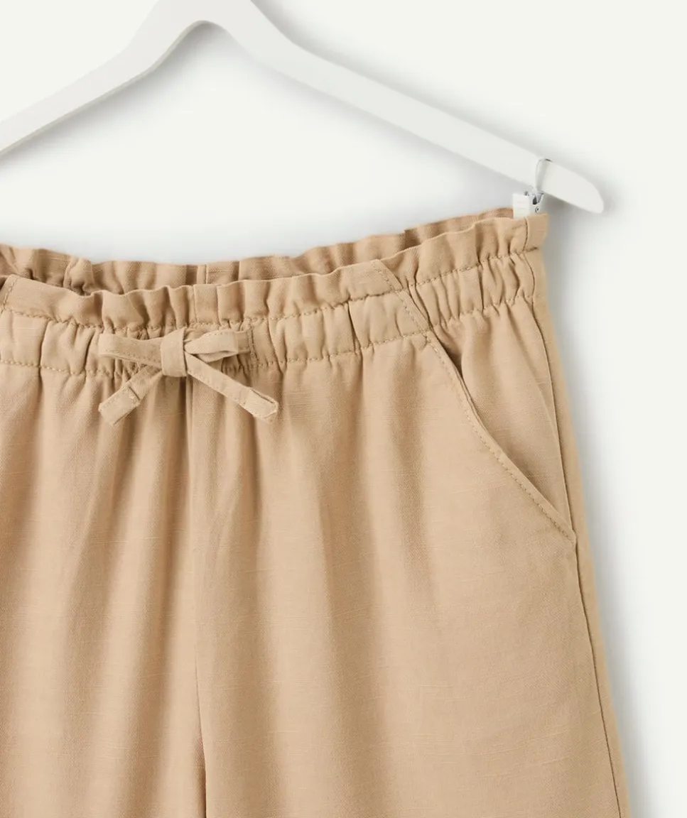 Pantalon fille ample beige taille élastiquée