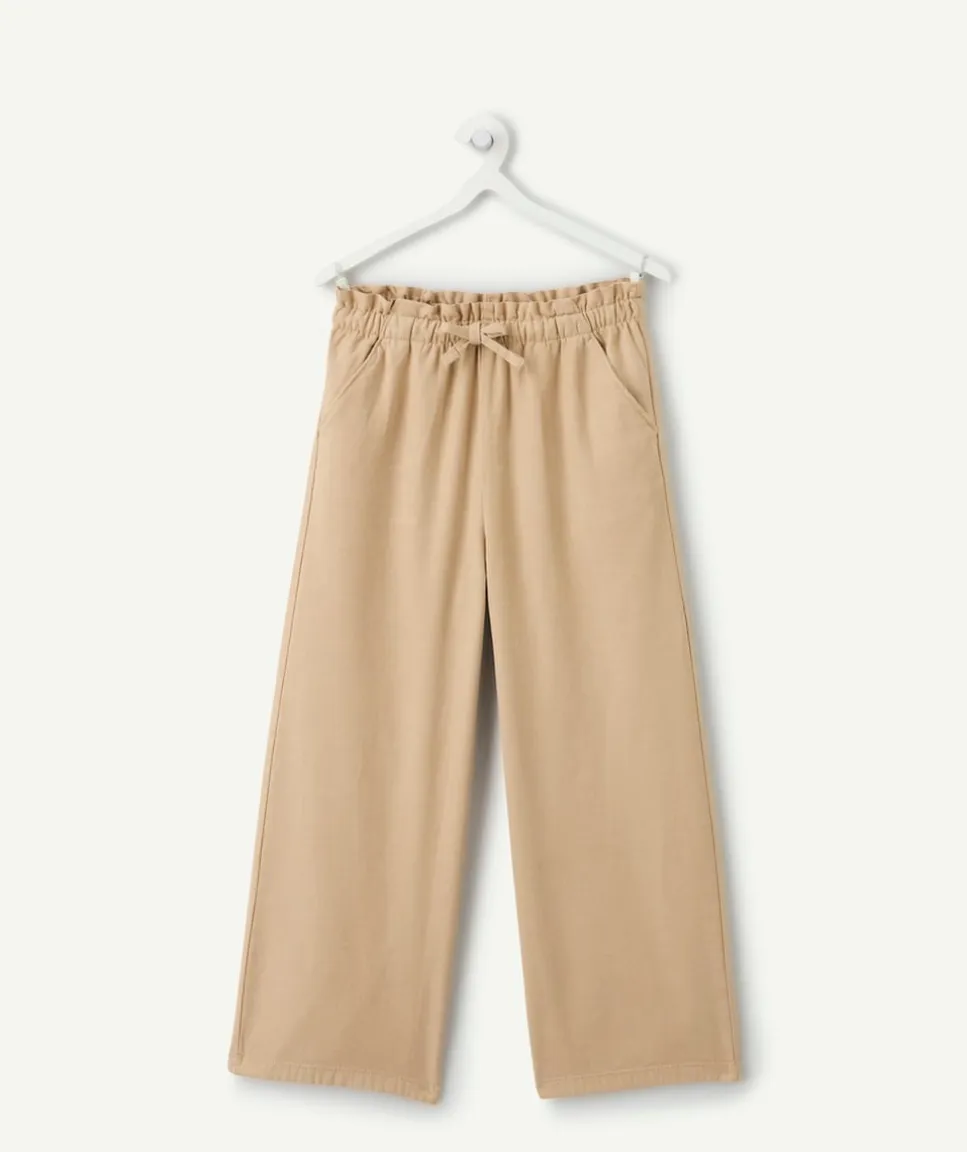 Pantalon fille ample beige taille élastiquée