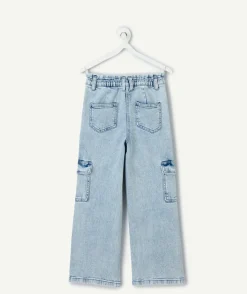 Pantalon fille cargo denim clair