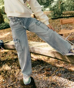 Pantalon fille cargo denim clair