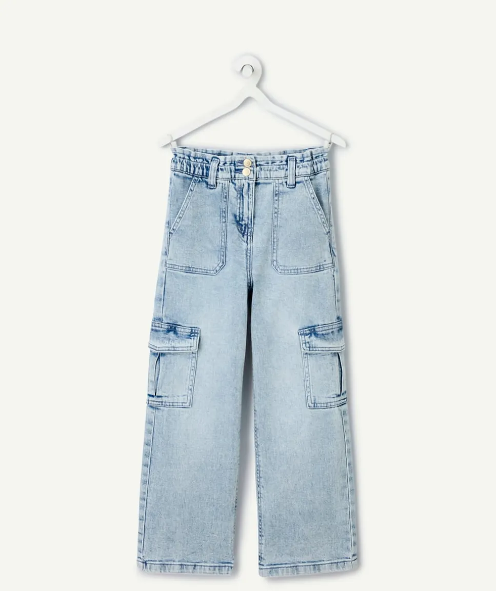 Pantalon fille cargo denim clair