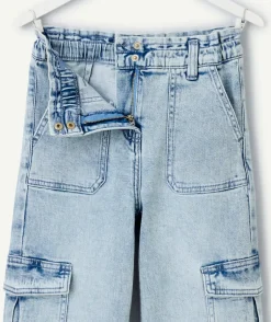 Pantalon fille cargo denim clair
