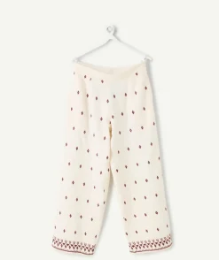 Pantalon fille droit écru imprimé