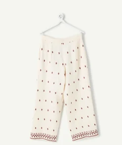 Pantalon fille droit écru imprimé