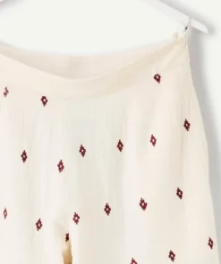 Pantalon fille droit écru imprimé